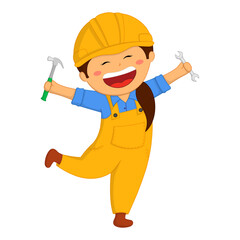 Vector illustration of repairwoman on transparent background