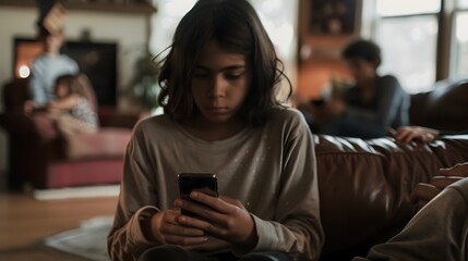 Teenager Disengaged from Family Gathering Seeking Solace in Mobile Device