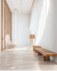 Elegant modern interiors in neutral tones with minimalistic decor. Interior design concept composition.