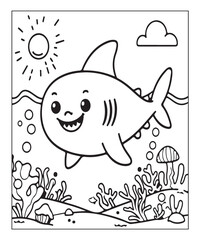 Obraz premium Cute Shark Coloring Page. black and white vector illustration for coloring book, Generative AI