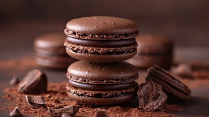 Chocolate macaron. Chocolate background. World Chocolate Day concept. Sweet chocolates perfect for...