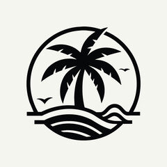 palm tree logo. sea beach logo design. nature logo design. sea logo design with a plum tree. coconut tree  design