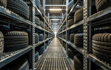 Recently Stocked Car Tire Collection, Freshly Stocked Car Tires on Display, Tidy Arrangement