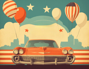 retro style car flag banner advertising