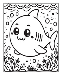 Cute Shark Coloring Page. black and white vector illustration for coloring book, Generative AI