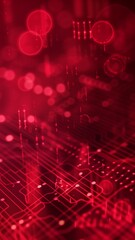 Obraz premium AI generated illustration of red glowing lights on a circuit board with lines and dots