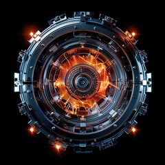 Advanced nuclear fusion reactor core glowing with intense future energy, isolated on black