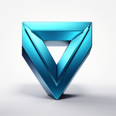Blue shiny 3d triangle on white background
