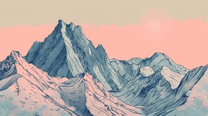 Snow mountain and sunrise illustration poster background