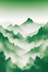 Watercolor composition of collage de green nature avec arbres et montagne.