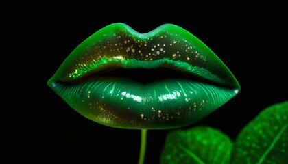 lips and green leaf - Powered by Adobe