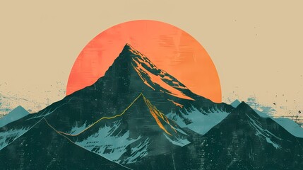 Snow mountain and sunrise illustration poster background