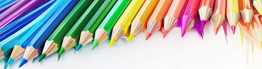 A banner with colored pencils on a white background.