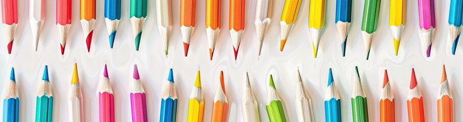 A banner with colored pencils on a white background.