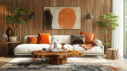 Eclectic Living Room Mix Textures: An illustration highlighting an eclectic living room with a mix of textures
