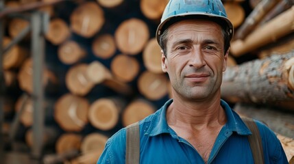 Skilled sawmill worker  portrait of dedication and professionalism amid industrial setting
