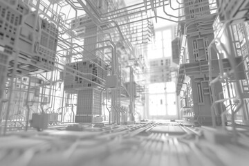 Fototapeta premium Abstract translucent electronics circuit board with glowing light white tone for background in concept technology, A.I., AI, digital, quantum computing