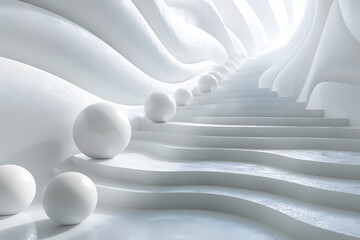Modern Abstract White Architecture with Curves and Spheres
