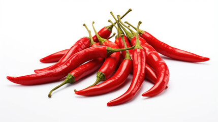 A fresh pile of red hot chili pepper on a white background, Spicy and hot.Vegetable photography