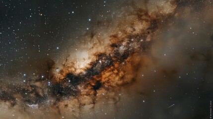 A starry sky with a large brown cloud in the middle