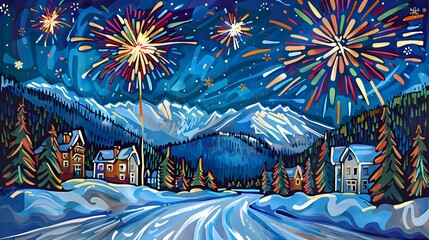 blue town fireworks illustration poster background