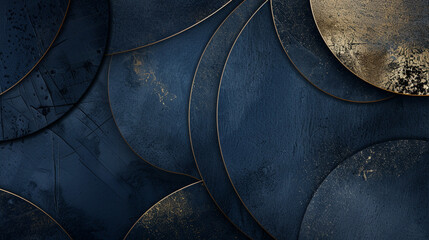 Soft Gold and Navy Blue Geometric Art