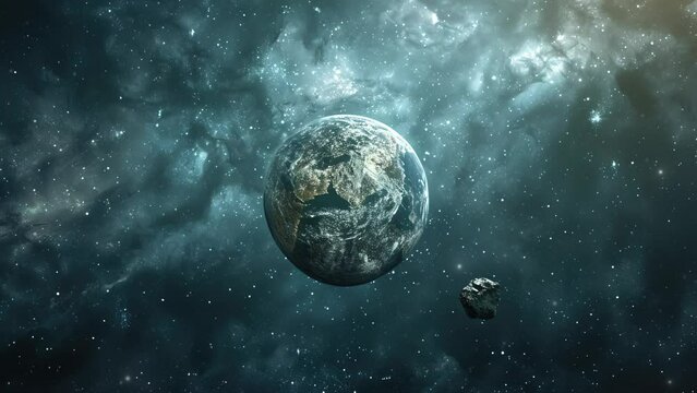 National Asteroid Day concept. Asteroids in the solar system. Beautiful and amazing asteroid field. Asteroid belt in space realism. Planet earth and asteroids in space. 4K Videos