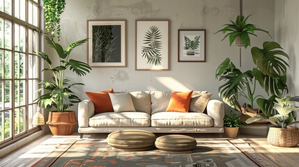 Small Living Room Space: A 3D illustration of a small living room space