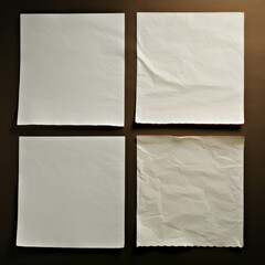 Blank brown sticky paper notes, Ripped papers, torn page pieces