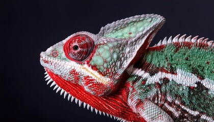  close up chameleon head on black background