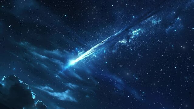 National Asteroid Day concept. Meteor falls in space. Meteors streak across the beautiful night sky. Meteor flying in space with trail of smoke and stars.