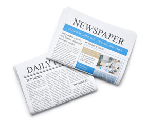 Different newspapers on white background