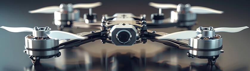 Fototapeta na wymiar Macro view of a newly engineered nano drone, tiny yet detailed with sleek silver finishes