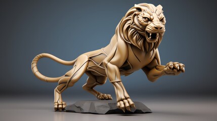Dynamic 3D model of a Singha in midroar displaying powerful musculature and a fierce expression perfect for protective symbols in architecture or as a mascot in sports