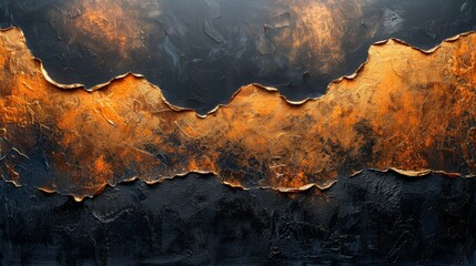 A modern abstract impasto canvas with metallic bronze and matte black, rich textures, elegant contemporary design.