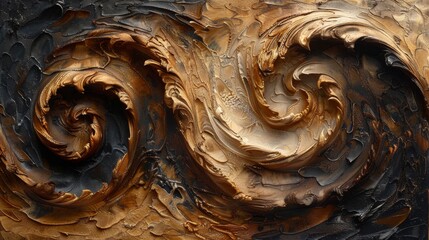 A gorgeous abstract impasto painting with deep chocolate brown and creamy beige, luxurious earthy texture. 