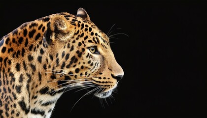 Leopard close up head on black background 