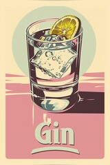 Gin Tonic Retro Poster Illustration 