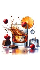 Watercolor painting of Whiskey on the Rocks