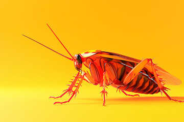 Close-up view of cockroach on yellow background.