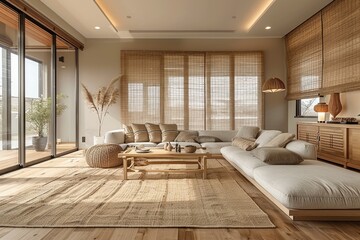Obraz premium Modern minimalism style living room with a touch of Japanese simplicity