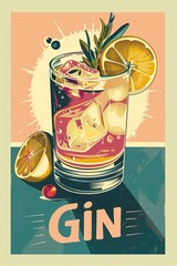 Gin Tonic Retro Poster Illustration 