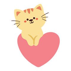 hand drawing cartoon cat holding a heart. cute animal doodle for valentine