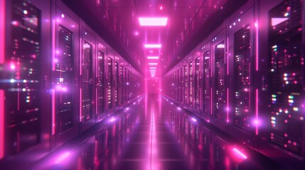 Fototapeta premium Cloud technology innovation, high-tech server room with glowing nodes, futuristic design