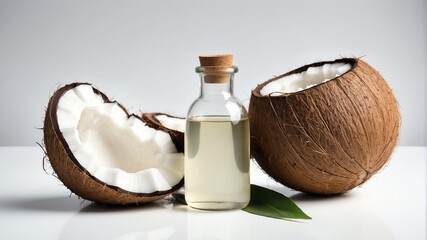 bottle of coconut oil on plain white background from Generative AI