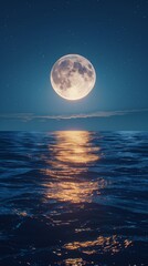 mystical full moon glowing brightly above serene ocean landscape