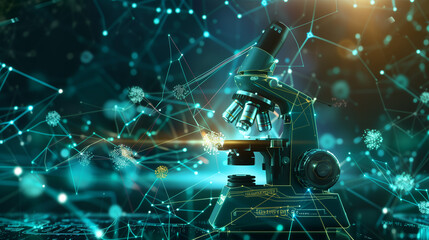 microscope with modern background digital screen network 