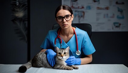 Veterinarian examining pet on table in veterinary clinic, Veterinary caring of a cute cat, 