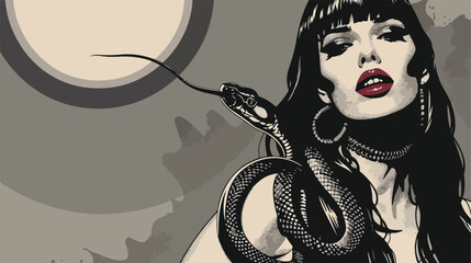 Sexy young woman with snake on grey background Vector