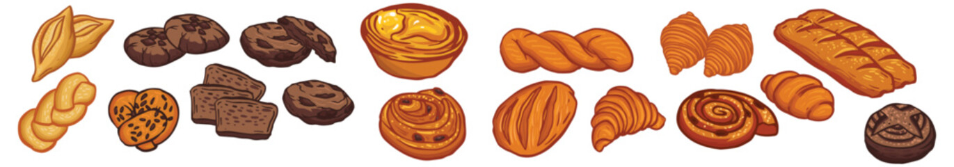 Bread watercolor icon of bakery and pastry food